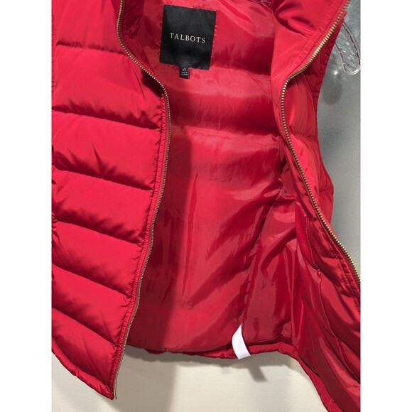 Talbots 75% Duck Down Puffer Bright Brass Chore Vest Red Mock Neck XS - Picture 10 of 13